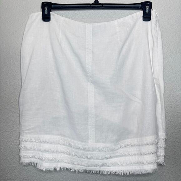 Tommy Bahama Sz 12 White Linen Raw-Edged Fringe Skirt - Picture 1 of 11